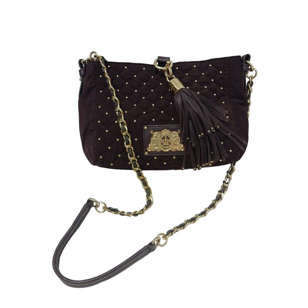 Juicy Couture Quilted Studded Chain Crossbody Shoulder Bag w TASSLE Brown Gold